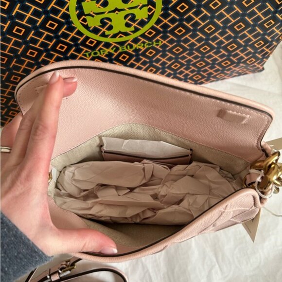 Tory Burch Fleming Soft Grain Mini Crescent Bag Crossbody Bag Shoulder Bag Blush - Picture 10 of 14